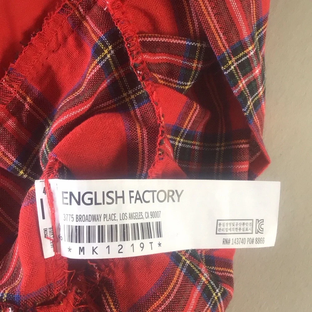 English Factory tartan ruffle blouse